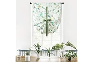 VOGOL Tie Up Balloon Shade, Country Style Light Filtering Window Blinds for Farmhouse, Green Birds Print Decorative French Door Curtain,W 30 x L 45 Inches, 1 Panel