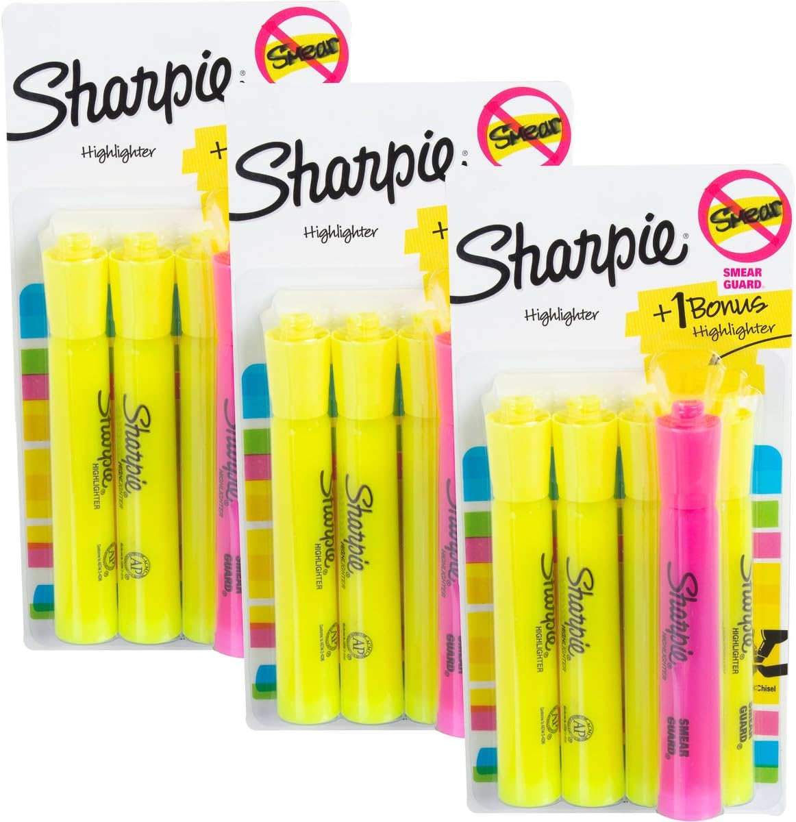 Sharpie (15 Pack) Smear Guard Highlighters Markers Yellow + Pink Chisel