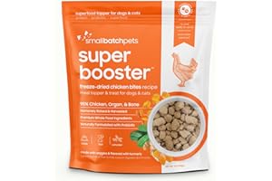 smallbatch Freeze Dried Dog Treats, Superfood Food Topper Chicken Bites for Dogs & Cats, Probiotics, Organic Ingredients, High Protein, Grain Free Healthy Treat Food Topper, Made in The USA, 7 oz Bag
