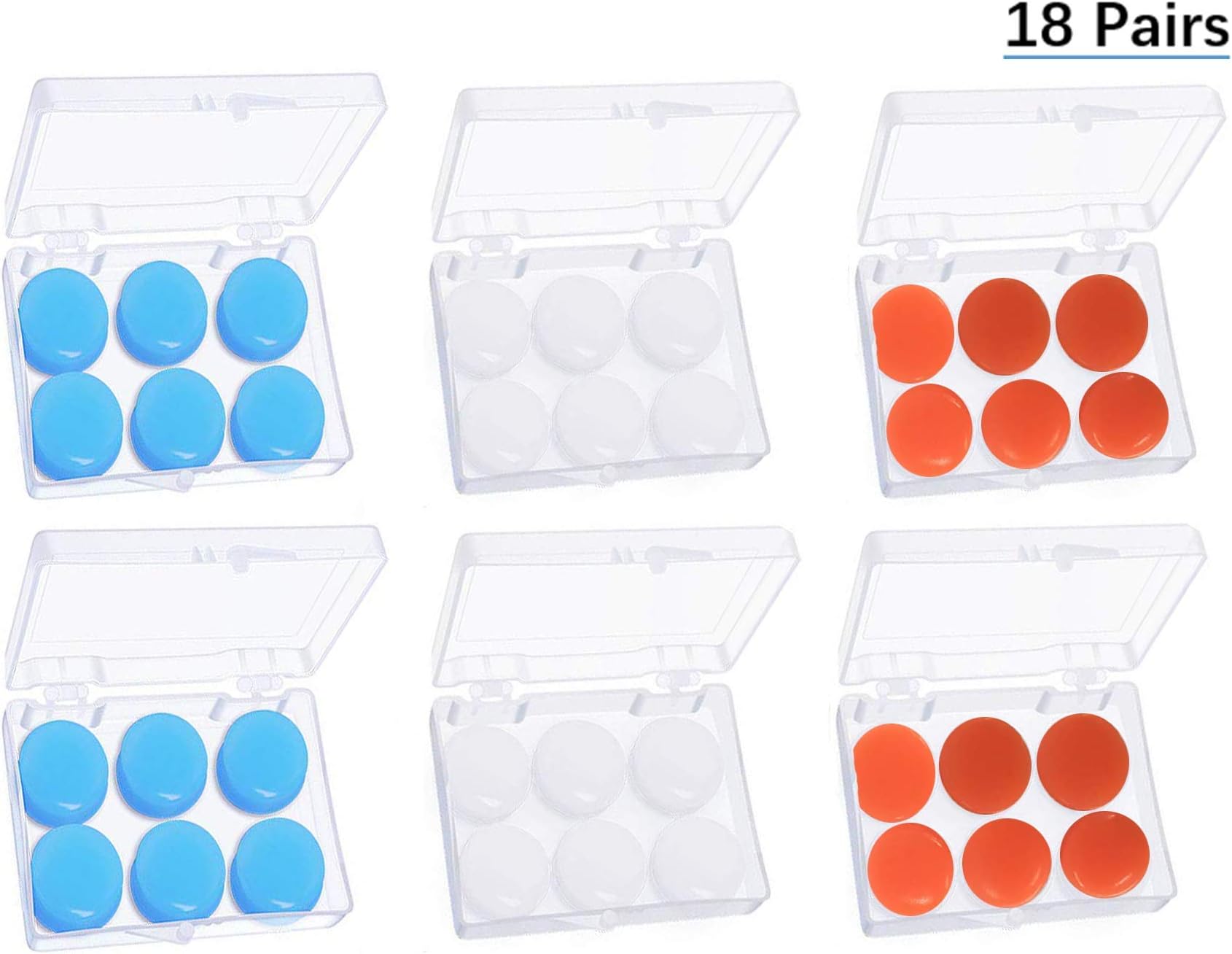 LAVZAN 18 Pairs Soft Silicone Ear Plugs Putty Ear Plugs for Sleeping Swimming earplugs for Kids Adults, Transparent + Orange + Blue
