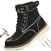 TAKMHI Steel Toe Boots For Men 6 Inch Waterproof Moc Toe Work Boots Comfortable Lightweight Safety Toe Shoes Indestructible Non Slip Puncture Resistant Industrial Construction Boot