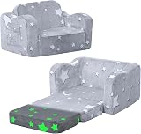 MeMoreCool Kids Couch Sofa Folding Toddler Chair Bed Grey