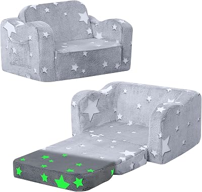 MeMoreCool Kids Couch Sofa Folding Toddler Chair Bed Grey