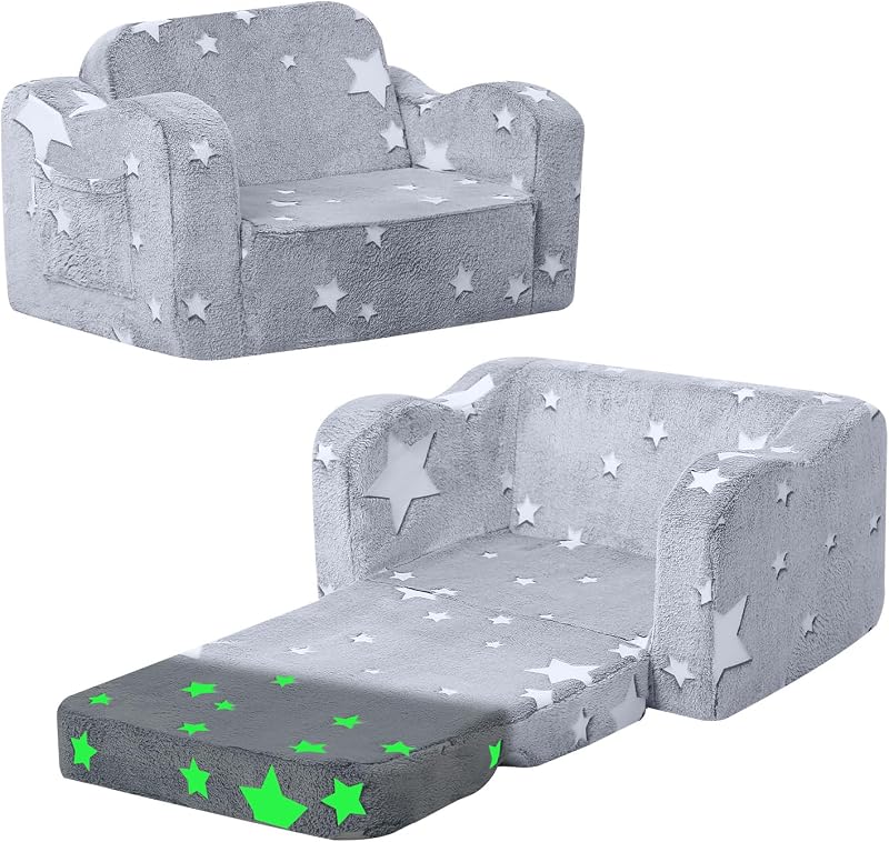 MeMoreCool Kids Couch Sofa Folding Toddler Chair Bed Grey