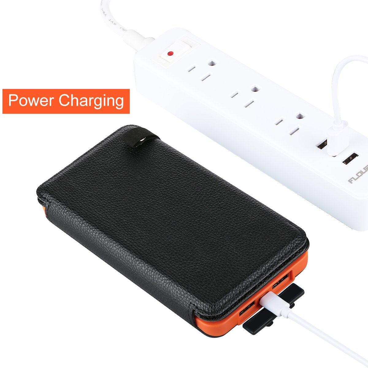 FLOUREON 10,000mAh Solar Charger Power Bank with 1+3PCS Solar Panels Portable Solar Powered Phone Charger IP67 Waterproof LED SOS Flashlight (Orange)