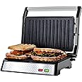 OVENTE Electric Panini Press Sandwich Maker with Non-Stick Coated Plates, Opens 180 Degrees to Fit Any Type or Size of Food, 1000W Indoor Grill Perfect for Quesadillas, Burgers & More, Silver GP0620BR