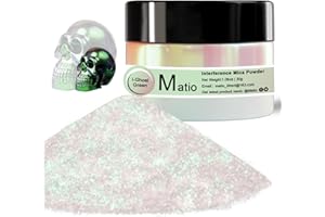 Matio Interference Mica Powder, 1.06oz/ 30g Ghost Green Chrome Powder, Pearlescent Effect Color Shift Pigment for Epoxy Resin, Makeup Shimmer, Nail Polish,Soap Dye,Candle Making,Paint