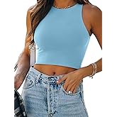 REORIA Women’s Sexy Sleeveless Racer Back Tank Tops Halter Neck Crop Tops
