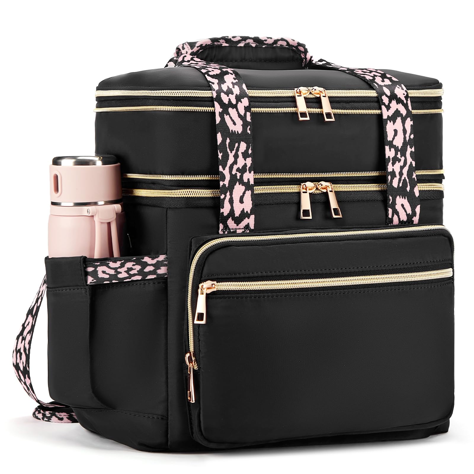 Double Deck Lunch Box for Women, Expandable Insulated Large Lunch Bag Women Leakproof Lightweight Lunch Cooler Bag Durable Lunchbox for Work Outdoor Travel, Black Image