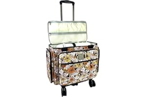 BatlFrist Rolling Sewing Machine Bag with Five 360-Degree Rotating Wheels,Sewing Machine Carrying Case Fits for Most Standard Sewing Machines,YKK zipper,Hard Bottom Pad (Floral)