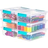 IRIS USA 2 Qt. Plastic Storage Bins Containers with Lids, 6 Pack, Small Sensory Bin, Craft Storage, Craft Organizers & Storage, Organizing Container for Home, Office & Art Supplies, Stackable, Clear