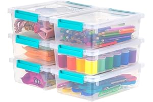 IRIS OHYAMA IRIS USA 2 Qt. Small Plastic Storage Bins with Lids, 6 Pack, Clip Box Containers for Craft Storage, Organizing Tote Sensory Bins for Home, Office & Art Supplies, Stackable, Clear