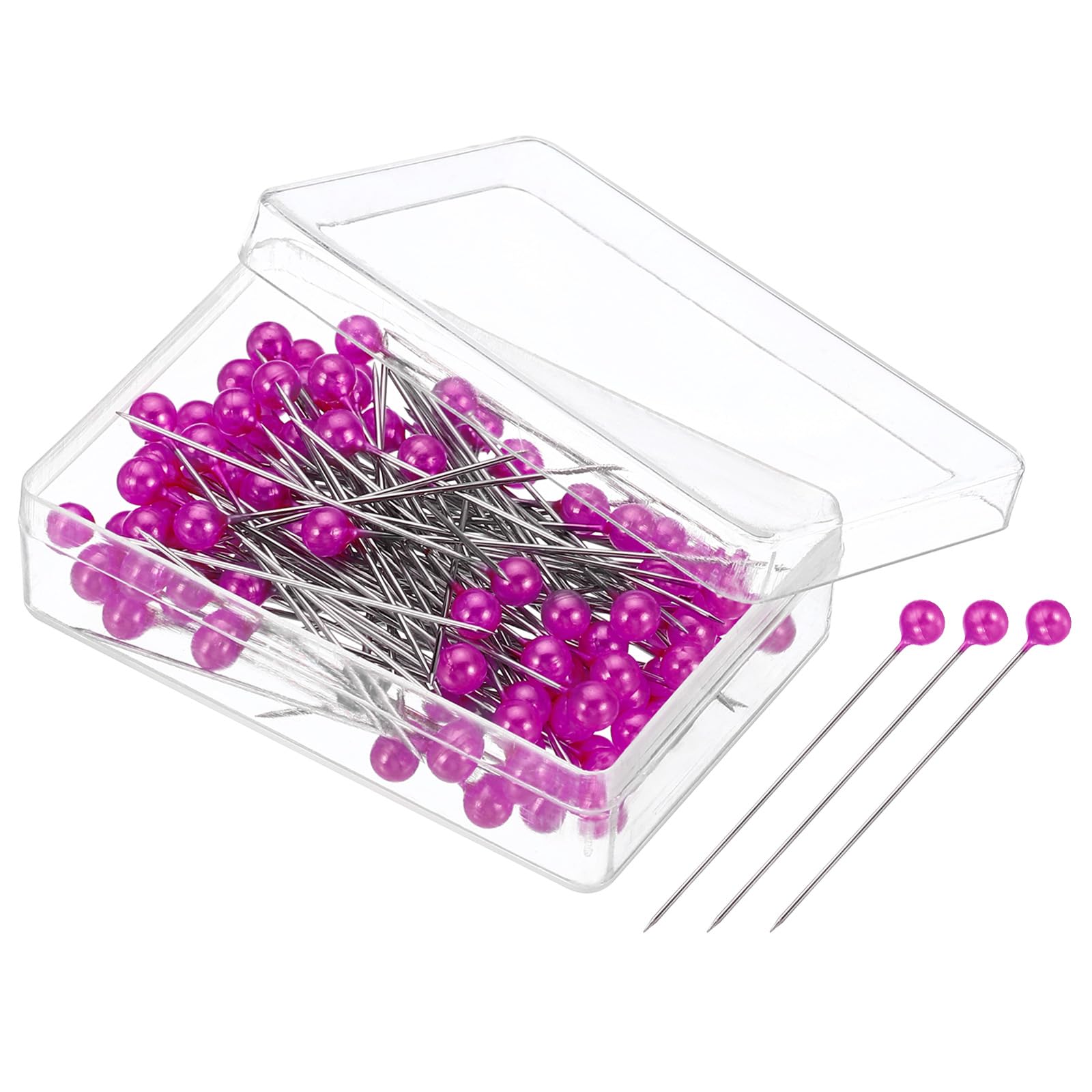 PATIKIL Sewing Pins, 200 Pcs 1.5 Inch Straight Pin with Plastic Pearlized Ball Head for Fabric Decorative Jewelry DIY Craft Sewing Project, Rose Red