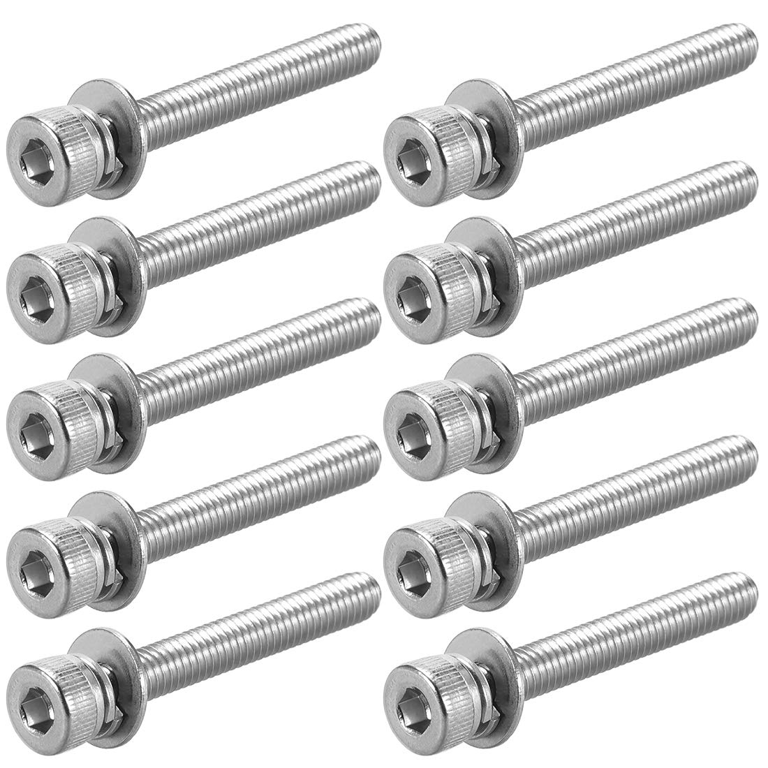 sourcing map M4 x 30mm Stainless Steel Hex Socket Head Cap Screws Bolts Combine with Spring Washer and Plain Washers 10pcs