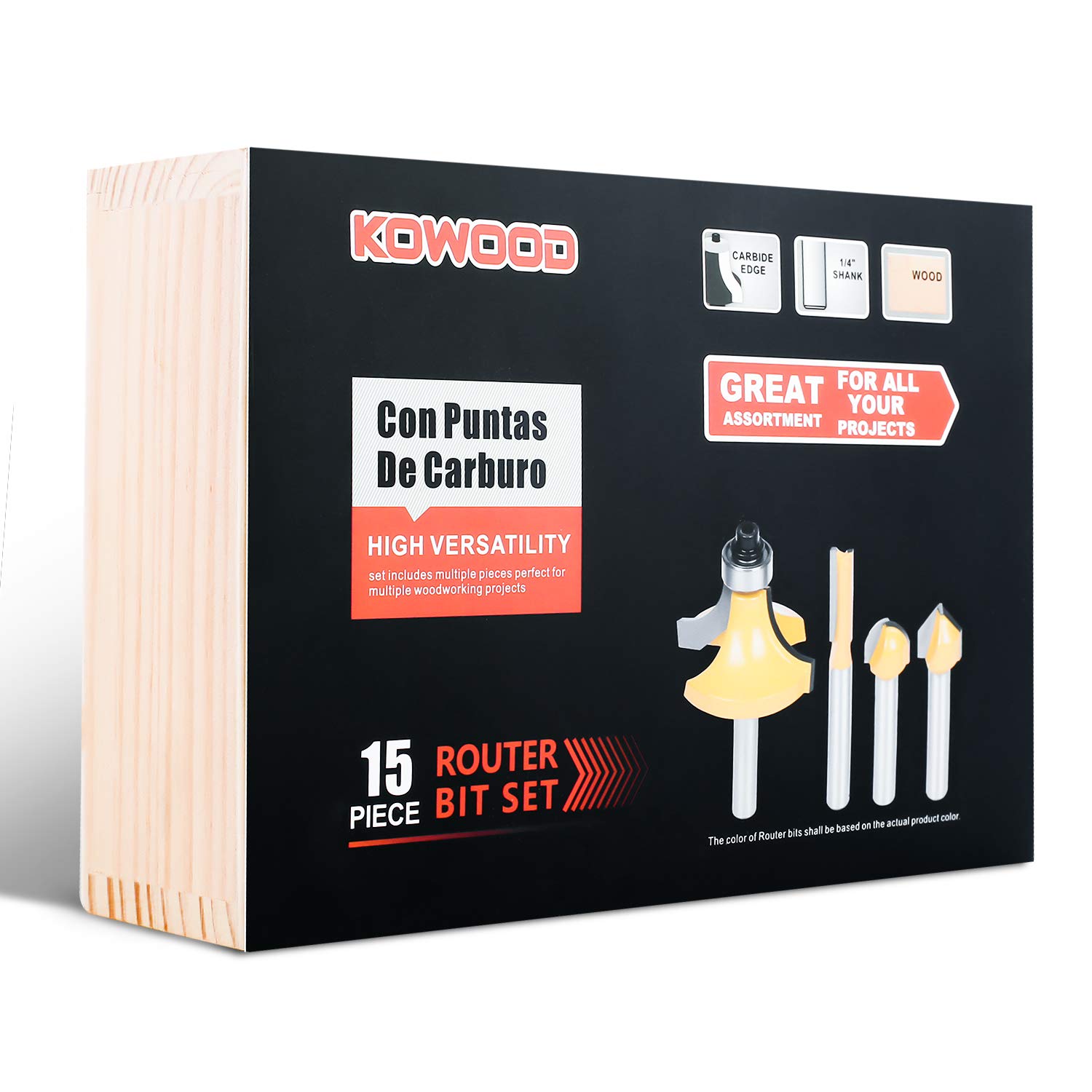 KOWOOD Router Bits Set of 15 Pieces 1/4 Inch Woodwork Tools for Beginners: Industrial & Scientific