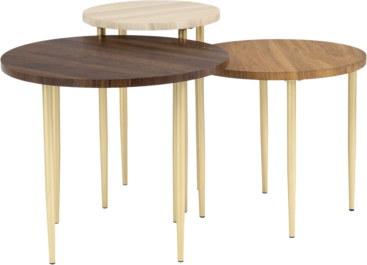 Walker Edison Furniture Company 3 Piece Modern Round Nesting Coffee Table Set Living Room Accent Ottoman Storage Shelf, Set of 3, Dark Walnut: Furniture & Decor