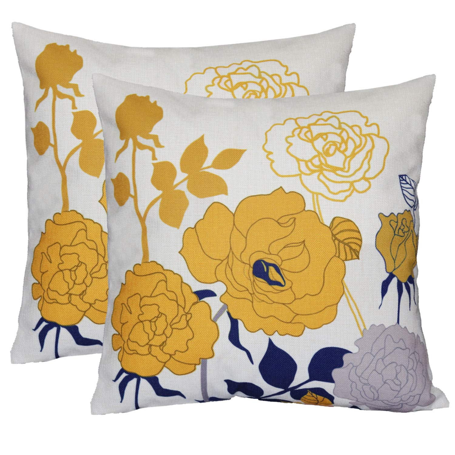 sykting Farmhouse Outdoor Throw Pillow Covers Cotton Canvas Yellow Pillow Covers 18x18 inch Decorative for Couch Sofa Patio Porch Flowers Pattern Pack of 2