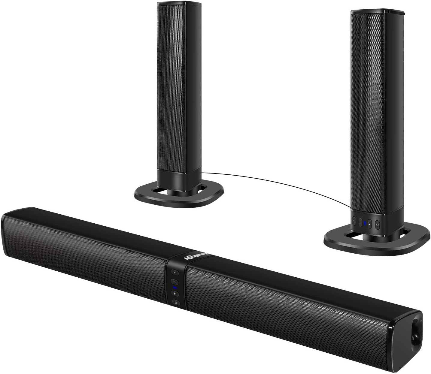Sound Bar, Bluetooth Separable Soundbar with Built-in Subwoofer, Wired and Wireless Surround Sound System for TV, PC, Tablet, Smart Phone, Home Theater 20W Speaker