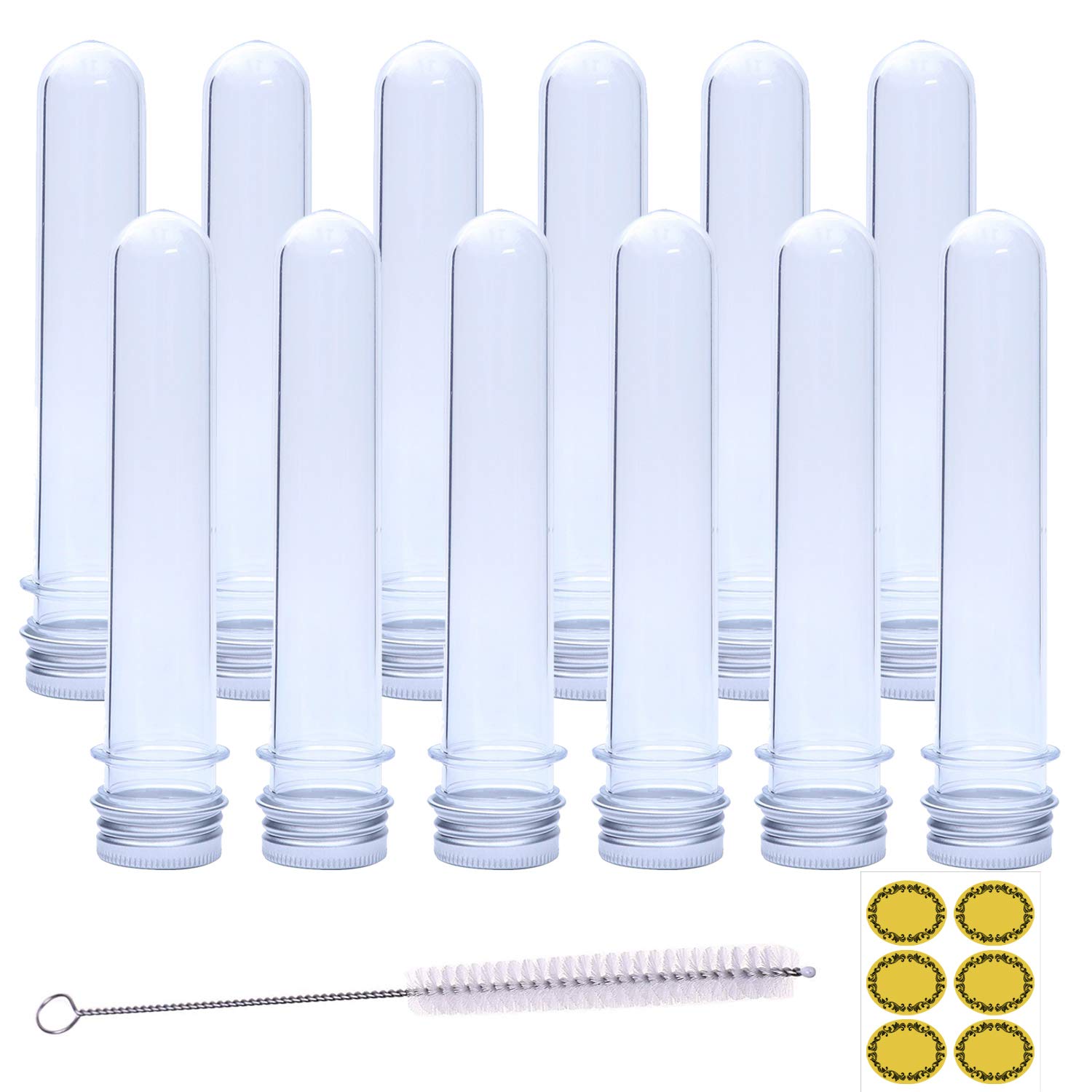 Clear Plastic Test Tube with Screw Caps with 1pc Tube Cleaning Brush