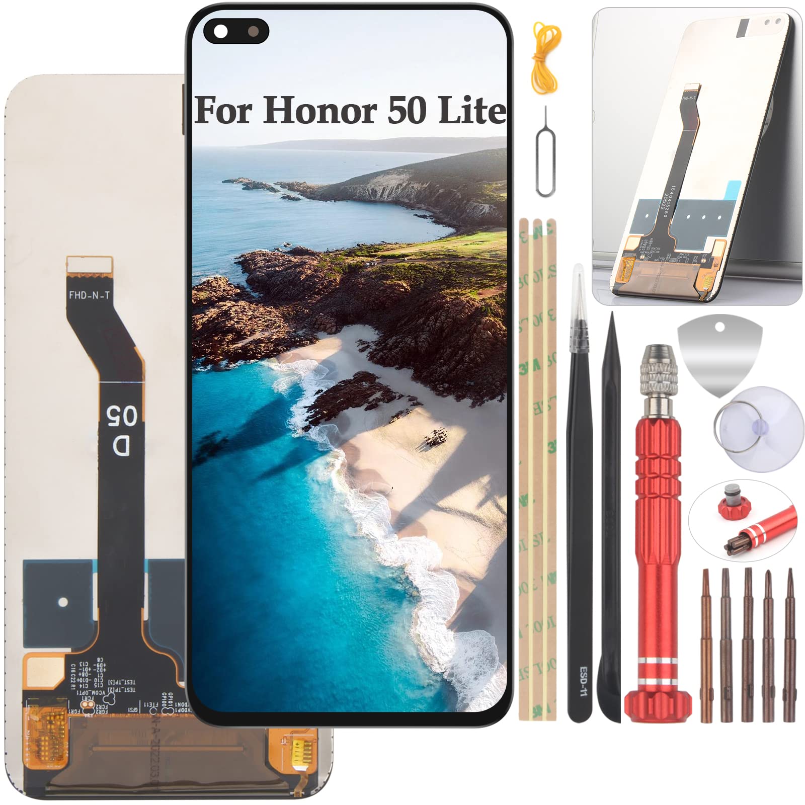 YHX-OU 6.67 Inch Black Display for Honor 50 Lite NTN-L22 NTN-LX1 NTN-LX3 LCD Display Touch Screen Replacement Screen with Tools