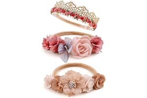 mligril Baby Girl Floral Headbands- 3pcs Nylon Headband Handmade Flower Crown Elastic Hairband Newborn Toddler Hair Accessories Gifts for Girls （1-6 years old）