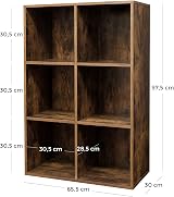 VASAGLE Bookcase 6 Compartment Storage Shelf Rustic Brown LBC203BX view 6
