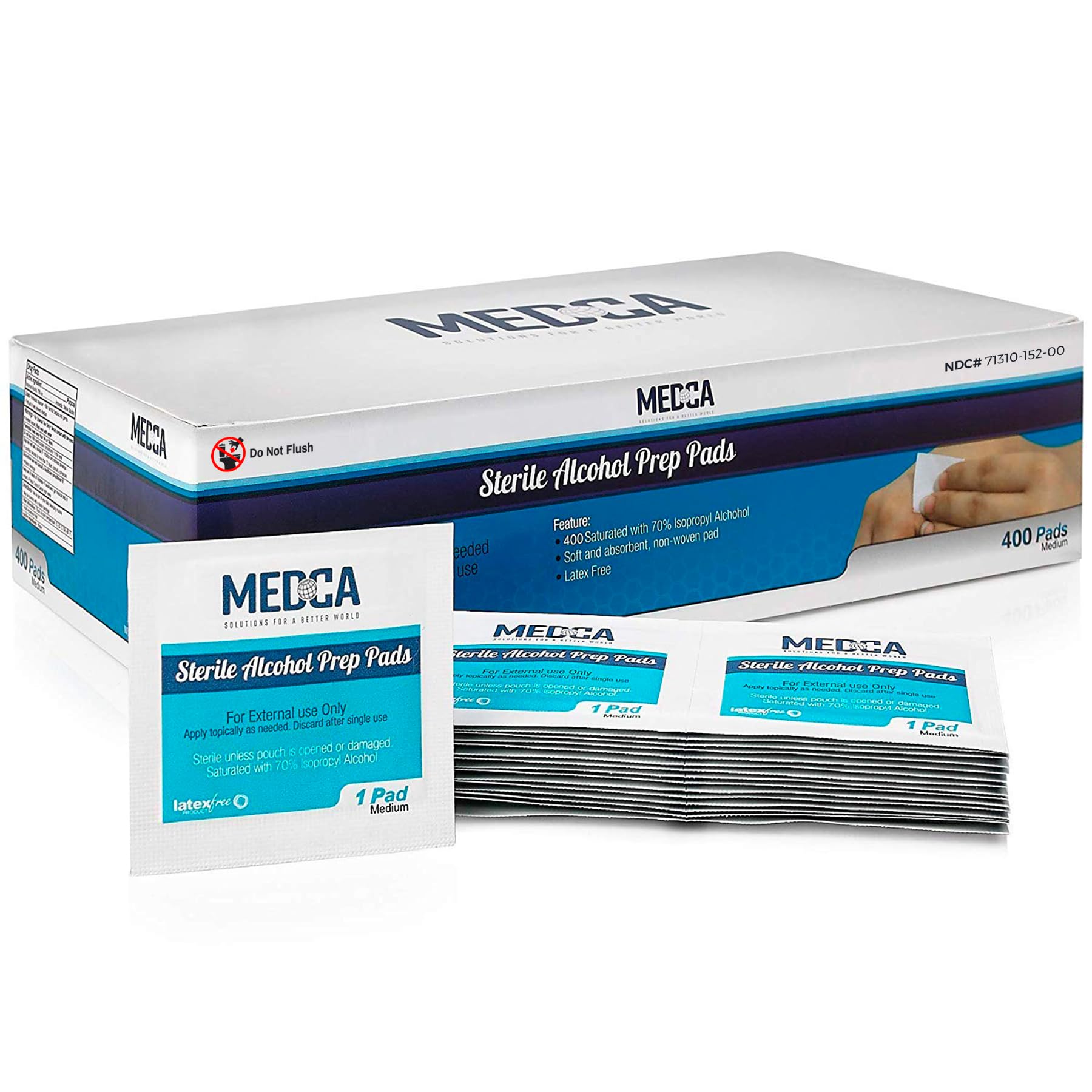 MEDca Alcohol Prep Pads, Sterile, Medium, 2-Ply Pack of 400