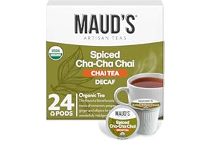 Maud's Organic Decaf Chai Tea Pods, 24 ct, Recyclable Single Serve Tea Pods – 100% Gourmet Blended Tea Leaves, Compatible with Keurig K Cups Maker