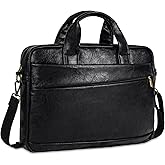 Stuery Faux Leather Messenger Bag for Men 15.6 Inch: Laptop Bag Briefcase Computer Handbags Shoulder Crossbody Bag with Padded Laptop Sleeve for Work College Travel, PU Black