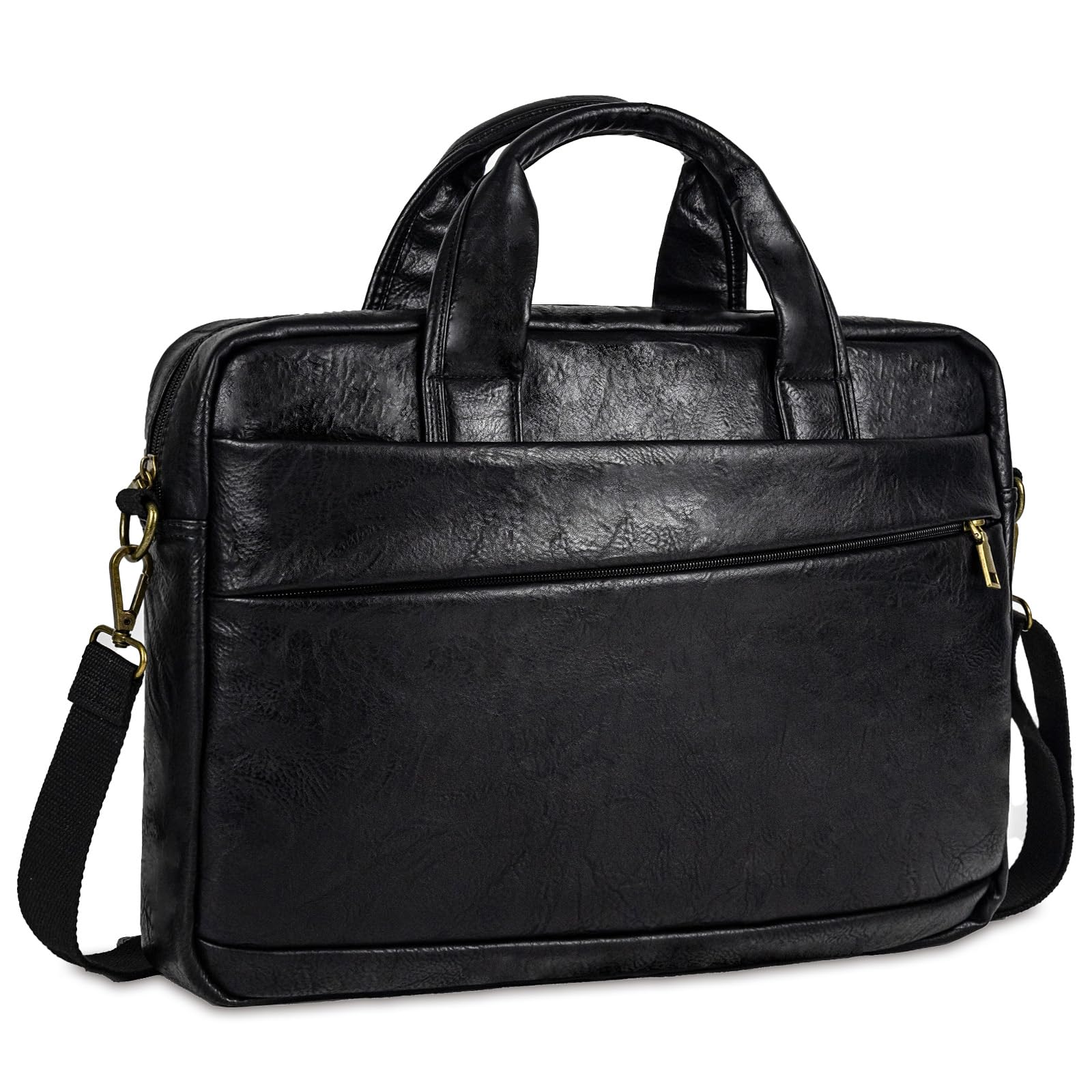 Photo 1 of Faux Leather Messenger Bag for Men 15.6 Inch: Laptop Bag Briefcase Computer Handbags Shoulder Crossbody Bag with Padded Laptop Sleeve for Work College Travel, PU Black