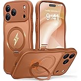 GolbinBox for iPhone 17 Pro Case for Women,[Compatible with Magsafe][360° Spin Magnetic Stand][Cute Wave Edge][Military-Grade Protection] Translucent Matte Phone Case for iPhone 17 Pro,Cosmic Orange