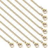 Cadikez 24PCS Gold Curb Chain Necklace Bulk, 2mm 18inch 18K Gold PVD Plated Stainless Steel Finished Flat Twisted Link Chains for Necklace Jewelry Making