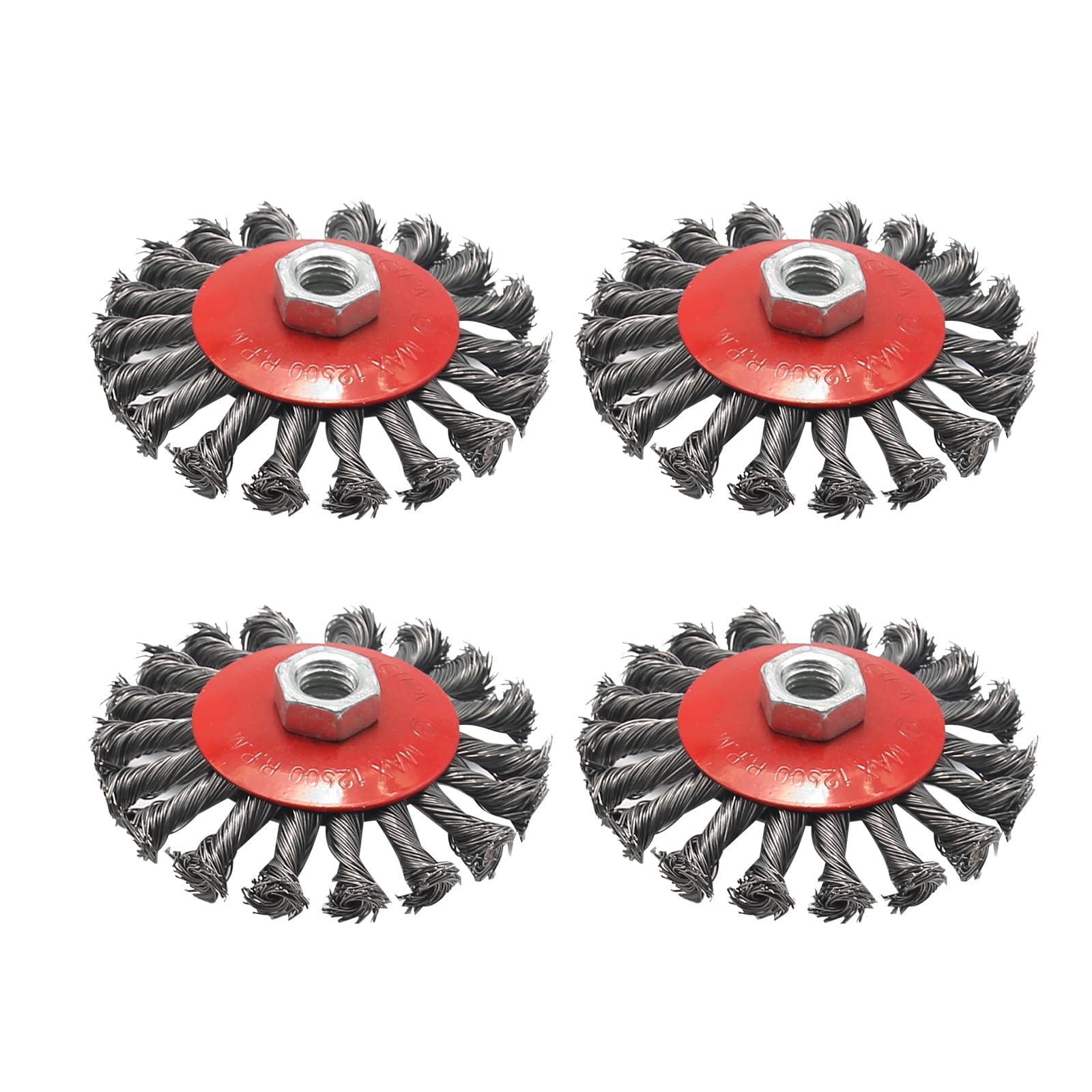 Grinding Brushes, Pack of 4, Cup Brush, Wire Brush, Angle Grinder, Disc Brush, Cup Brush, Diameter 75 mm, M14 Braid Brush, Steel (4 Inches)