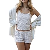 RUEWEY Women's Pajamas Shorts Set Spaghetti Strap Crop Top and Shorts Pjs Sleepwear Sets