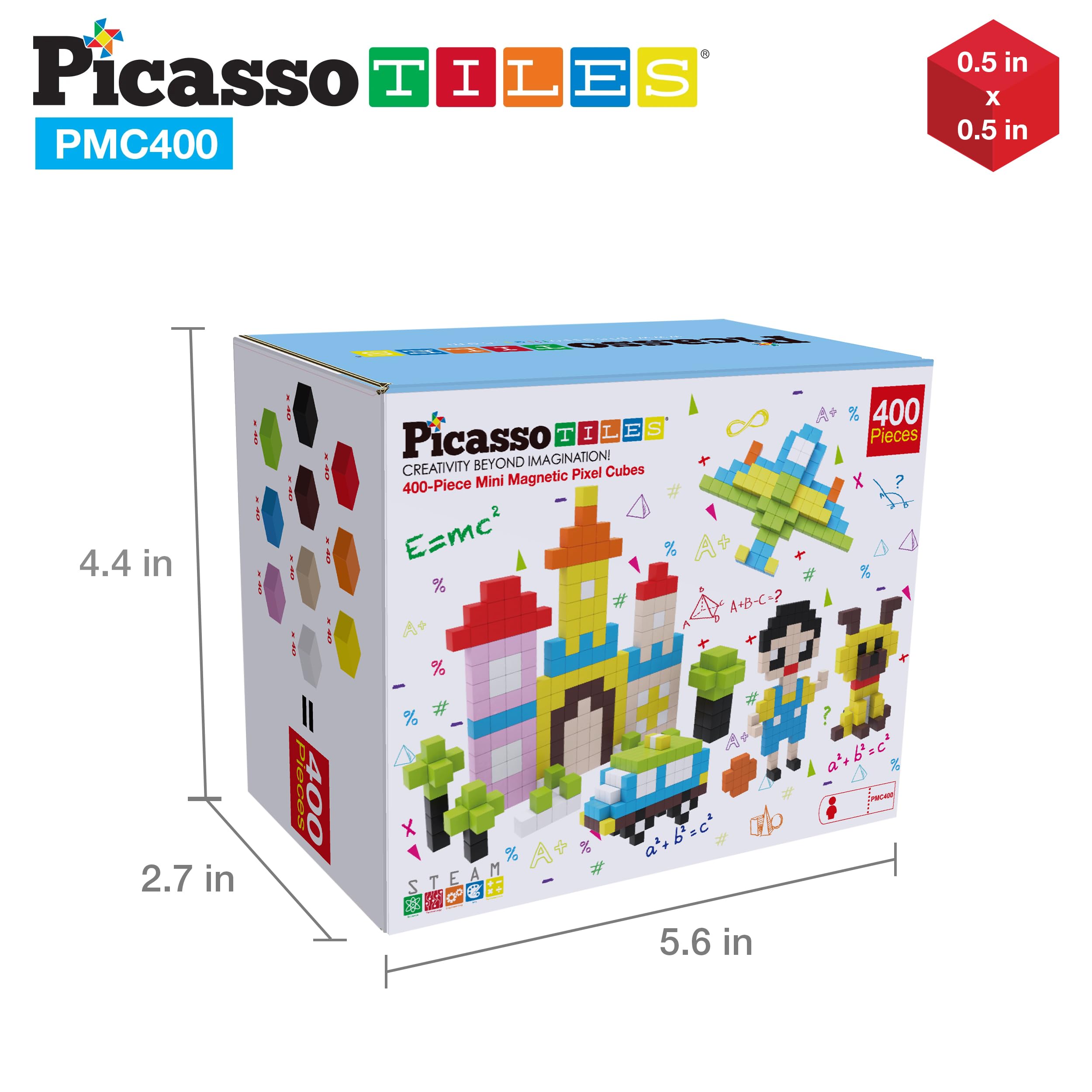 Picasso Cubes 0.5” Pixel Magnetic Puzzle Cube 400 Piece Mix & Match Sensory Toys STEAM Education Learning Building Block Magnets Children Construction Toy Set Stacking Magnet Creative Kit PMC400