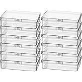 Thintinick Rectangular Clear Plastic Storage Containers, 12 Pack | 4.5 x 3.3 x 1.1 inch, Hinged Lid, For Beads and Small Craft Items