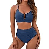 BMJL Womens High Waisted Bikini Sets Modest Tummy Control Swimsuits Cutout Crisscross Ruched Two Piece Bathing Suit