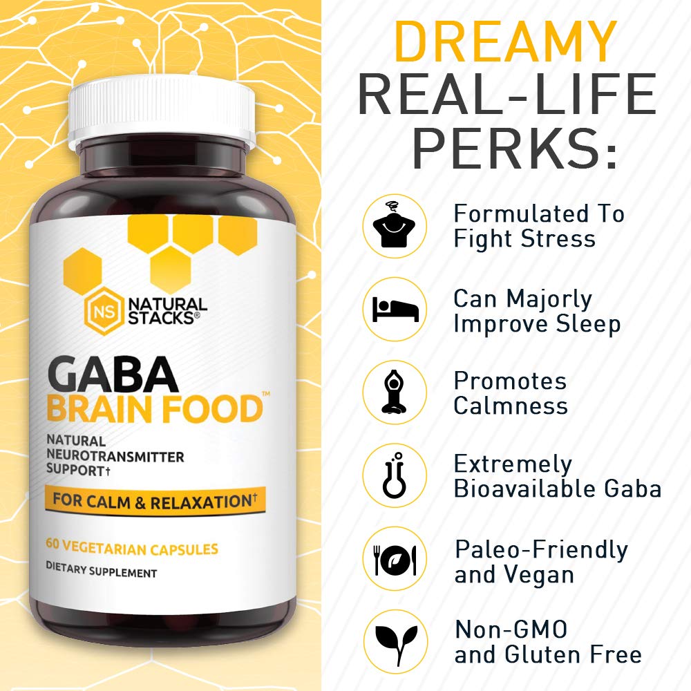 GABA Brain Food Supplement for Calmness, Relaxation and Sleep 60 Ct