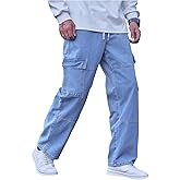 Verdusa Men's Cargo Jeans Streetwear Drawstring Waist Straight Leg Denim Pants with Pockets