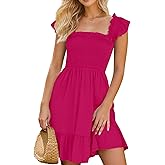 Ammiko 2025 Sundresses for Women Casual Smocked Dress Sleeveless Ruffle Square Neck Backless Teen Boho Short Dresses