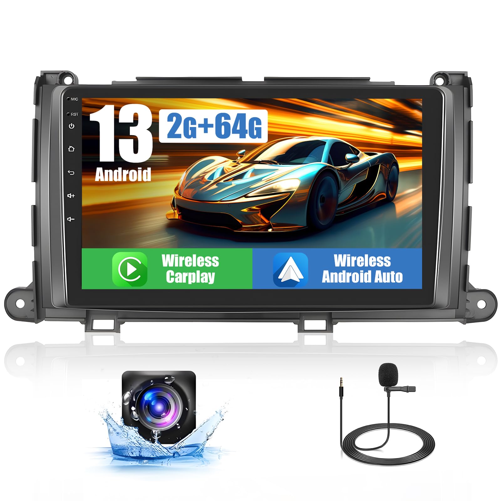 Photo 1 of Inefala 2+64G Android 13 CarPlay Car Stereo Radio for Toyota Sienna 2011-2014, 9'' HD Touch Screen Compatible with Android Auto, AHD Backup Camera, Mirror Link, GPS Navigation, FM RDS