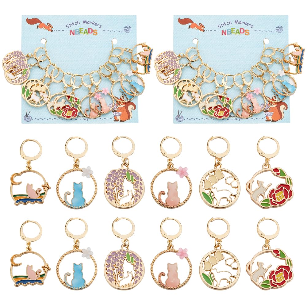 NBEADS 24 Pcs Cat Stitch Markers, Enamel Alloy Crochet Stitch Marker Charms Removable Locking Stitch Marker for Knitting Weaving Sewing Accessories Quilting Handmade Jewelry — image 1