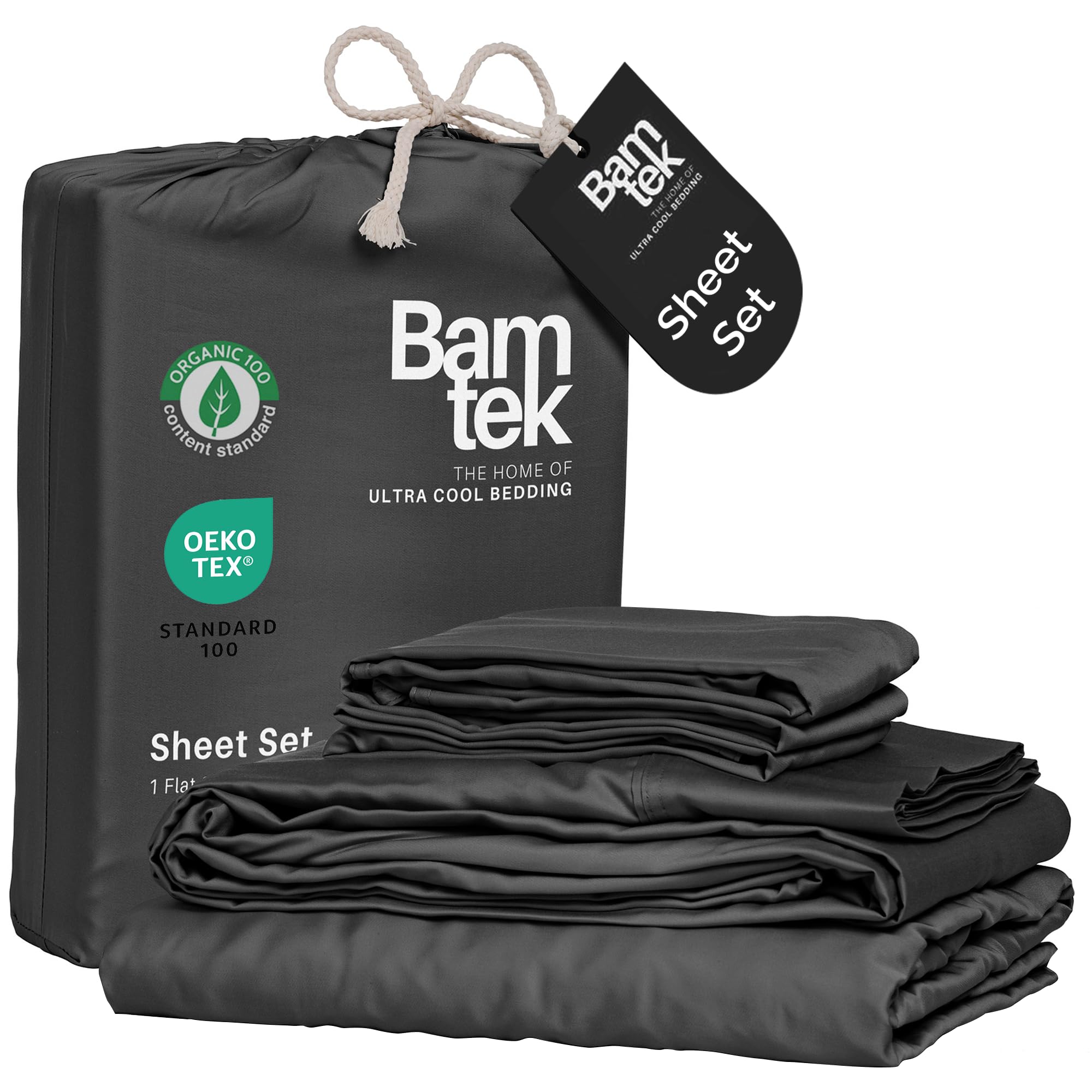 Photo 1 of Bamtek 100% Viscose from Bamboo Sheets Queen Size, Super Soft Bedding Set, 4PC Cooling Sheets for Hot Sleepers, Vegan Silk Moisture Wicking, Organically Grown Bedsheet - Charcoal - 60" x 80"