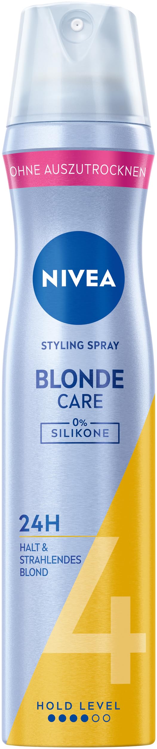 NIVEA Blonde Care Styling Spray, stärkendes Haarspray mit Panthenol & Vitamin B3, Haarlack für strahlend blondes Haar & 24h Halt (Haltestufe 4), veganes Pflegespray (250 ml)