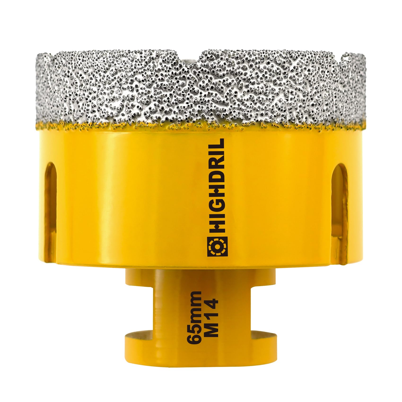 HIGHDRIL Diamond Core Drill Bit - 2-1/2"(65mm) with M14 Thread Dry drilling for Porcelain Tile Ceramic Granite Marble Stone Masonry Brick for Angle Grinders