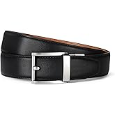 RISANTRY Men's Ratchet Black Belt Premium Synthetic Leather with Silver Buckle Business Style Adjustment for Casual