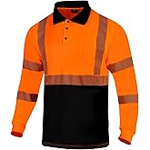 VENDACE Hi Vis Safety Reflective Long Sleeve Polo Shirts for Men ANSI Class 3 High Visibility Construction Work T Shirts