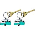 COLIBROX RV Keychain - 2 Pack Camper Key Chain Set - Funny Camping Accessories - Gift For RV Owners - Unique Camping Gifts For Women Men - Retro Trailer Design, 2-Pack