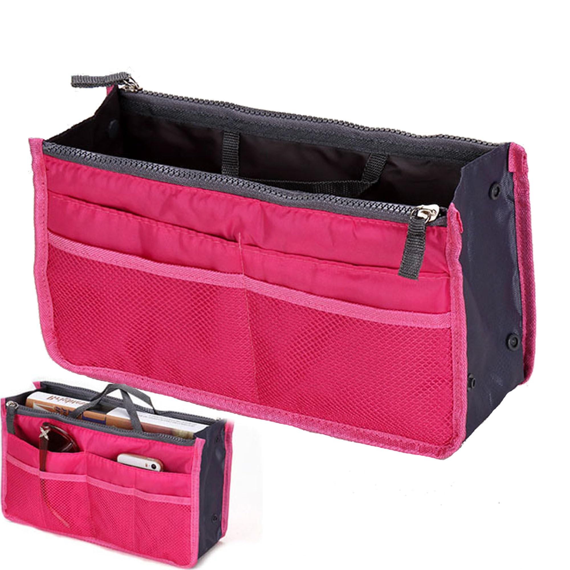 YUEMING Women's Handbag Organizer, Expandable Inner Storage Bag with 13 Large Pockets – Purse with Zip Closure and Handle