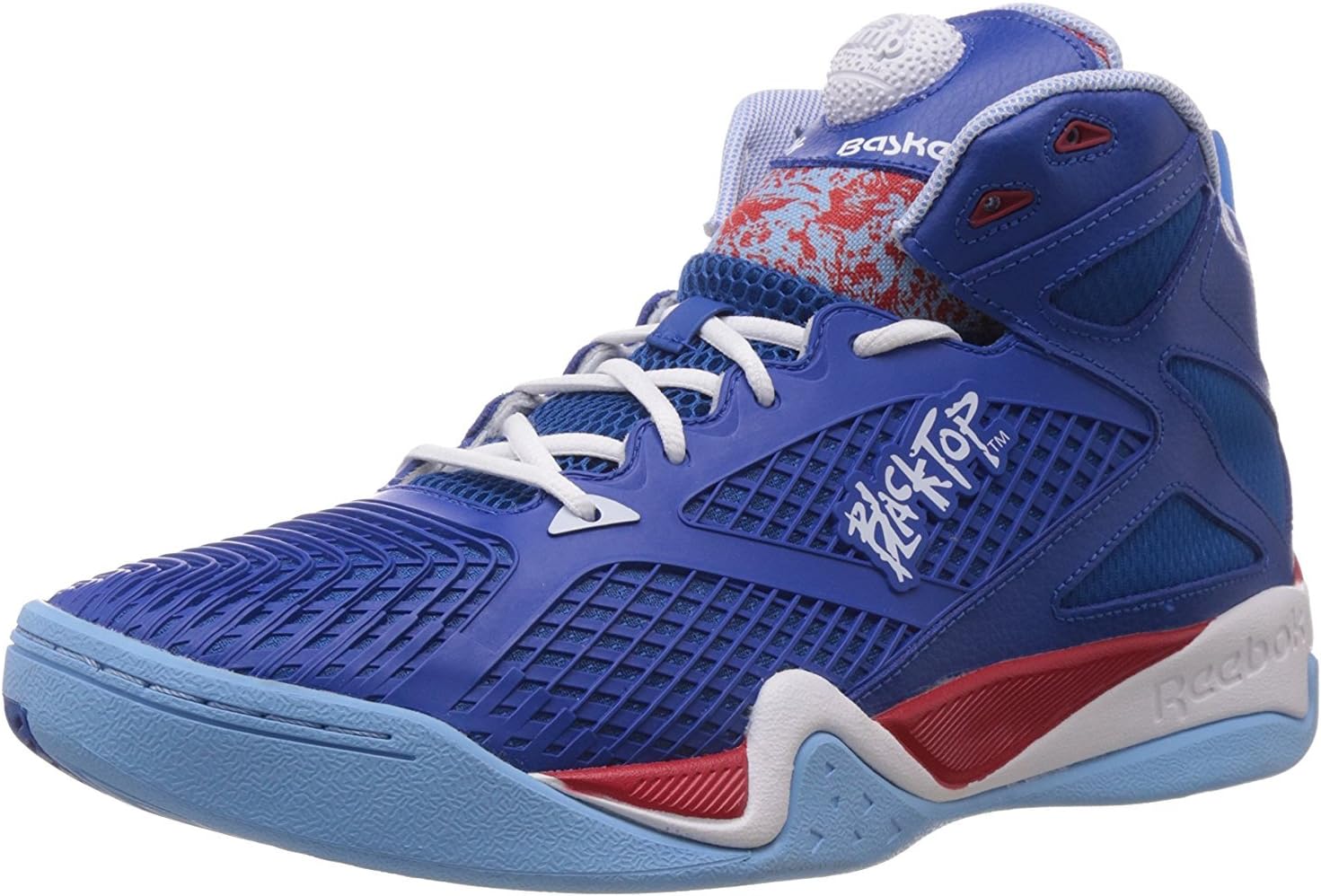 Reebok Men's Blacktop Pump Retaliate Basketball Shoes Impact Blue, White and Red Mesh